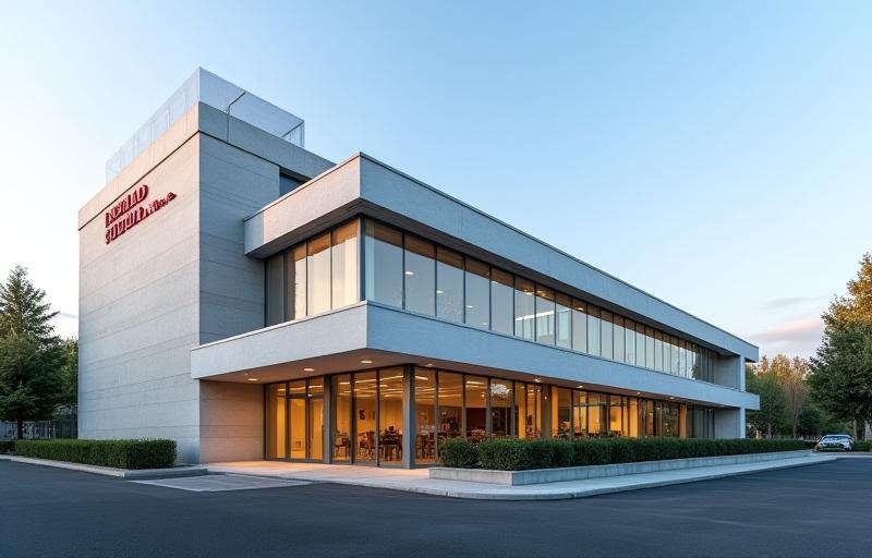 Exterior view of the modern Linea Luce office building